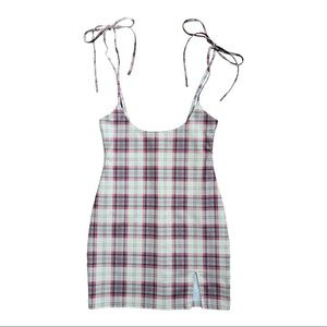 papaya : pastel plaid mini dress w ribbon ties